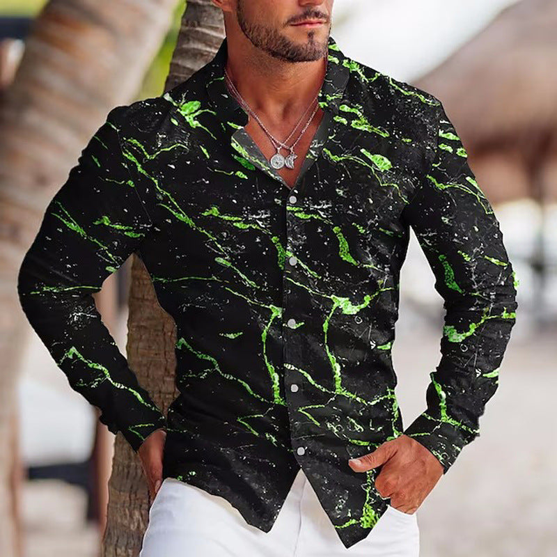 Colorful Printed Long Sleeve Lapel Shirt For Men