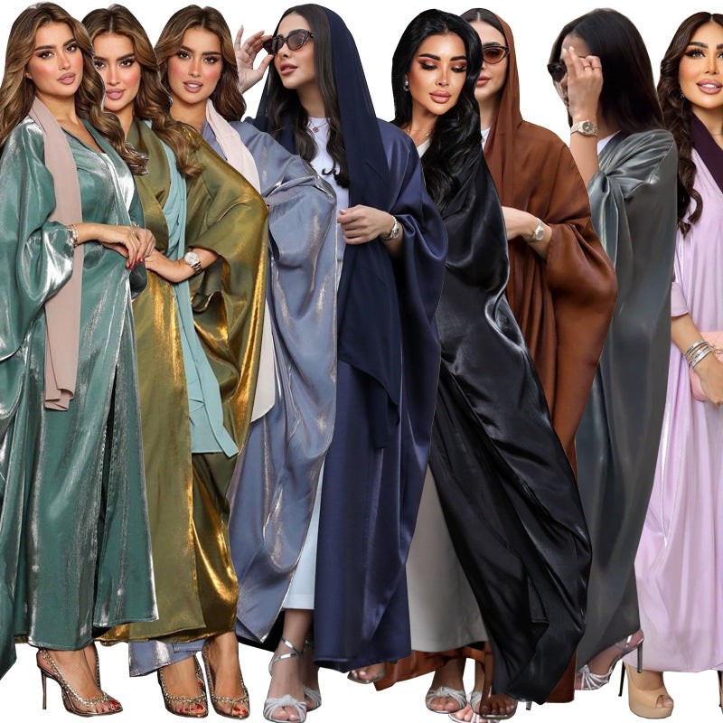 Fashion Fil-Lumiere Satin Solid Color Batwing Sleeve Robe