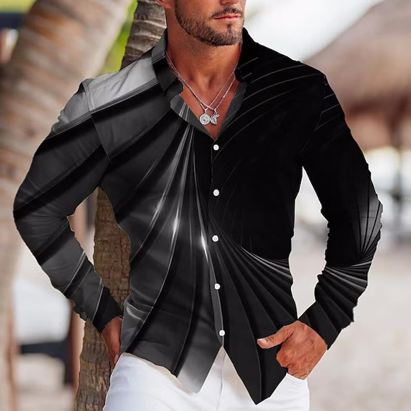 Colorful Printed Long Sleeve Lapel Shirt For Men