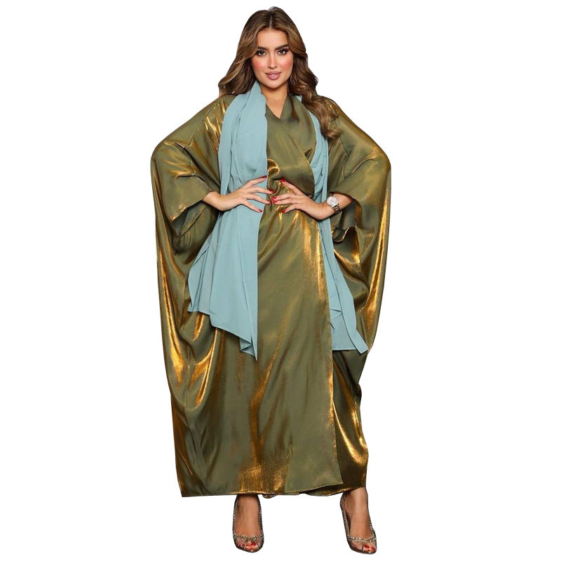 Fashion Fil-Lumiere Satin Solid Color Batwing Sleeve Robe