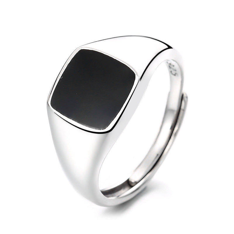 S925 Sterling Silver Epoxy Square Ring