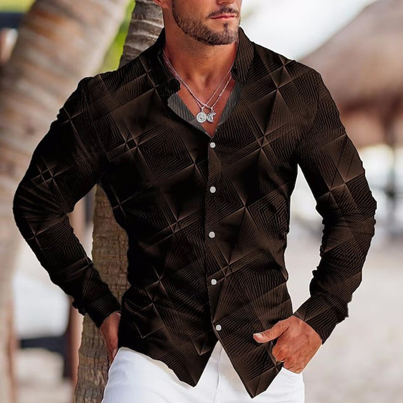 Colorful Printed Long Sleeve Lapel Shirt For Men