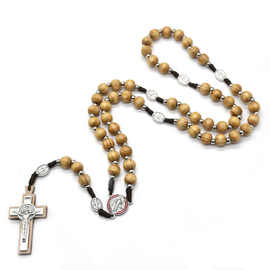 Cross Necklace Pinewood Beads Beads Prayer Ornament New Baptism Beads