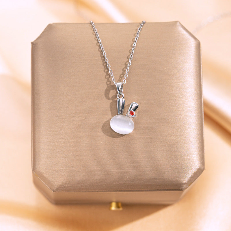 Silver Opal Bunny Necklace For Women