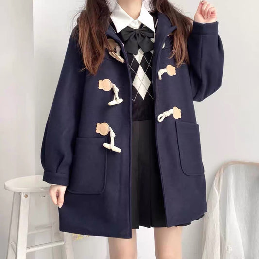 Mid-length Hooded Woolen Coat Women