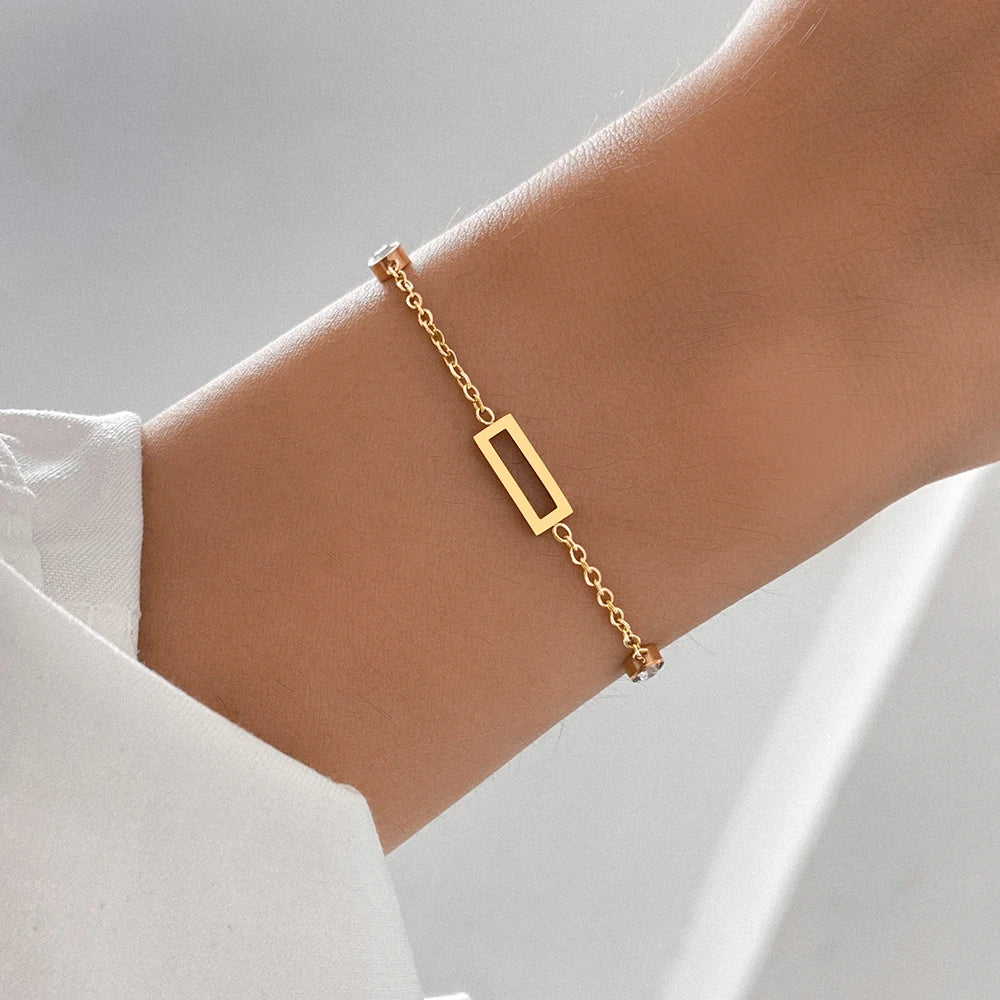 Stainless Steel Bracelets Minimalist Hollow Design Rectangular Pendant Korean Fashion Bracelet For Women Jewelry Wedding  Gift