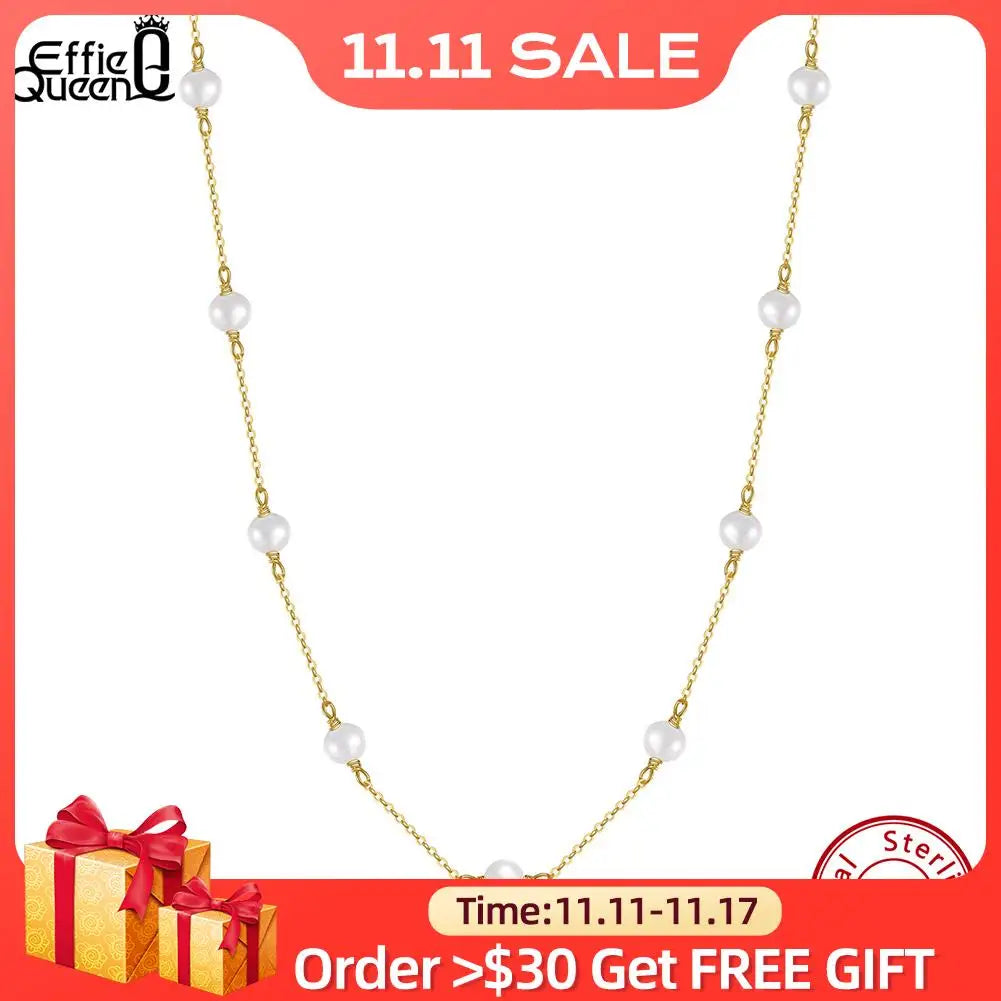 EFFIE QUEEN 14K Gold Plated Natural Baroque Pearl Choker Necklace for Women 925 Sterling Silver Necklaces Handmade Jewelry GPN19