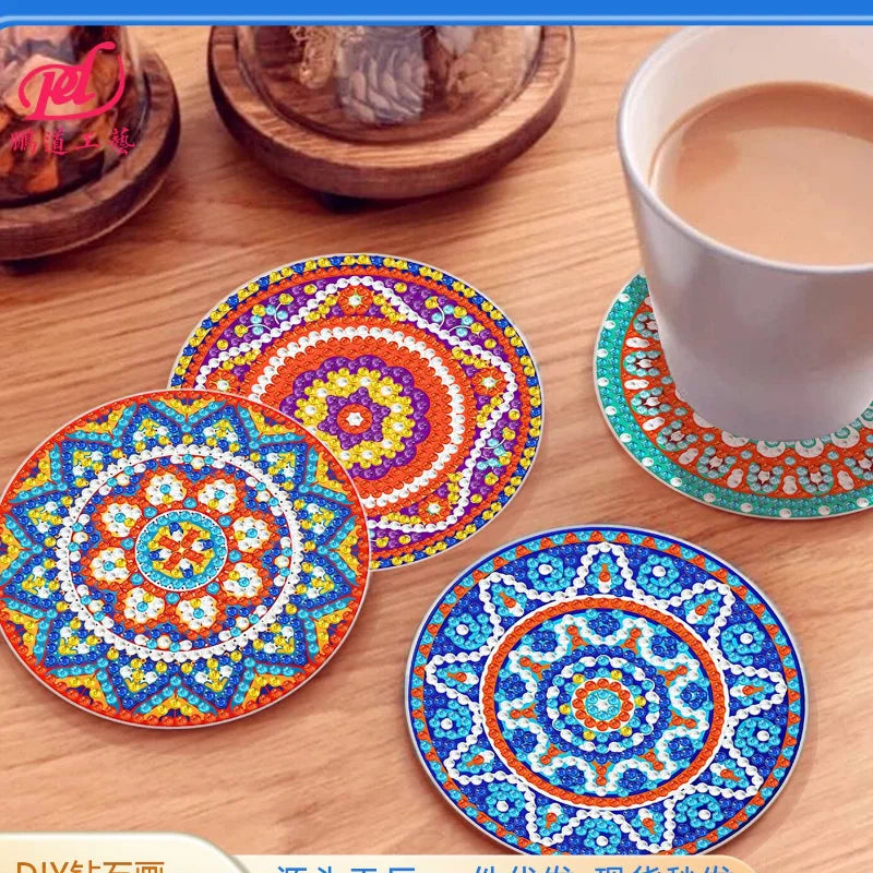 6Pcs Abstract Datura Flowers Bohemian Printed Vintage Diamond Painting Insulated Coasters Cups