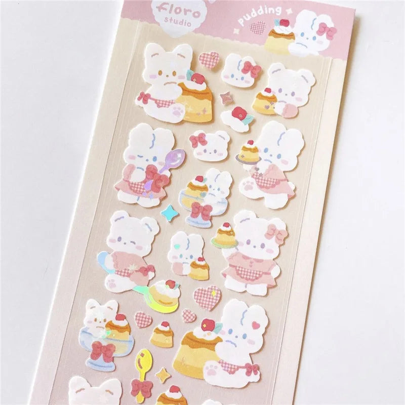 Korean Laser Bling Clover Bunny Pearl Sticker For Scrapbook DIY Kids Sticker for Phone Journal Laptop Calender Decorate Gift