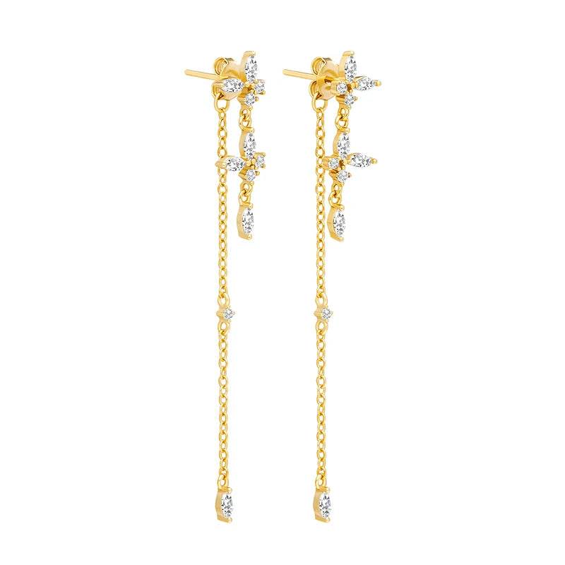 TIANDE Exquisite Zircon Tassel Chain Dangle Earrings for Women Fashion Gold Plated Pierced Ear Stud Earrings Jewelry Accessories