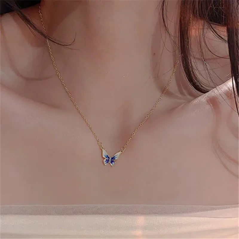 2023 New Fashion Trend Unique Design Elegant Exquisite Light Luxury Enamel Butterfly Necklace Female Jewelry Party Premium Gift