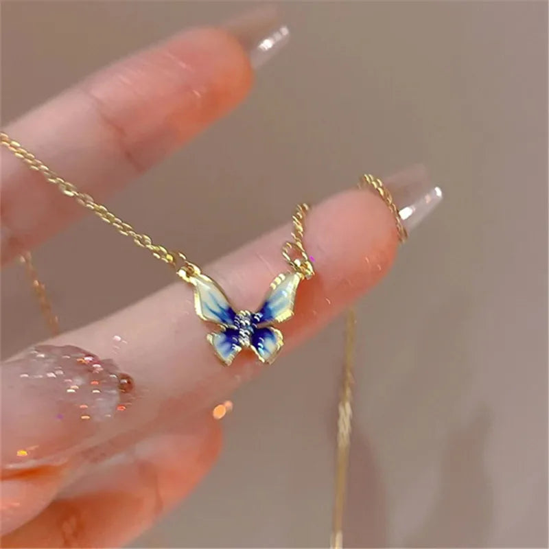 2023 New Fashion Trend Unique Design Elegant Exquisite Light Luxury Enamel Butterfly Necklace Female Jewelry Party Premium Gift