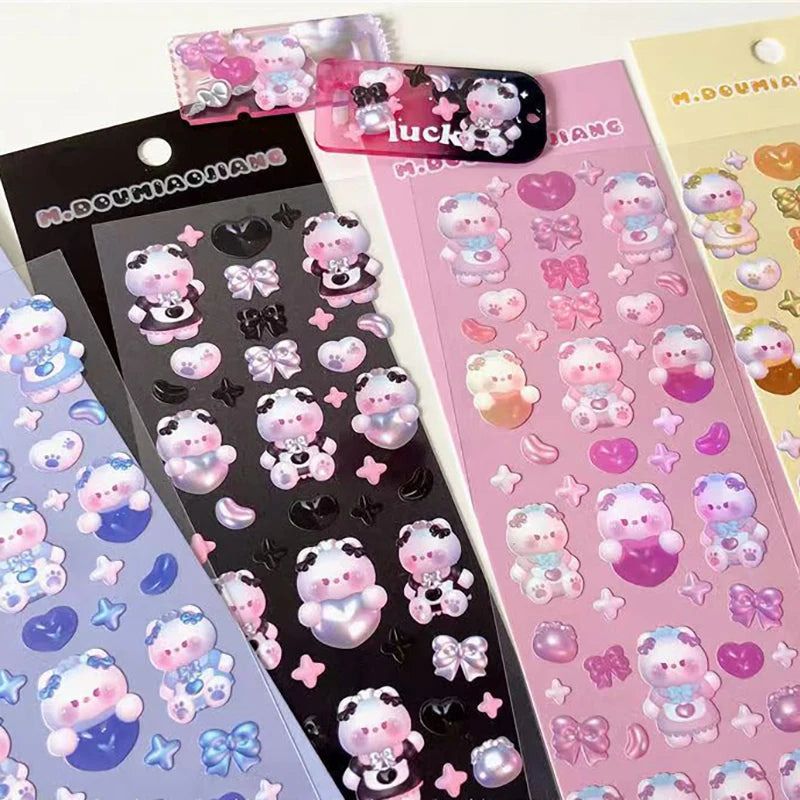 Korean Laser Bling Clover Bunny Pearl Sticker For Scrapbook DIY Kids Sticker for Phone Journal Laptop Calender Decorate Gift