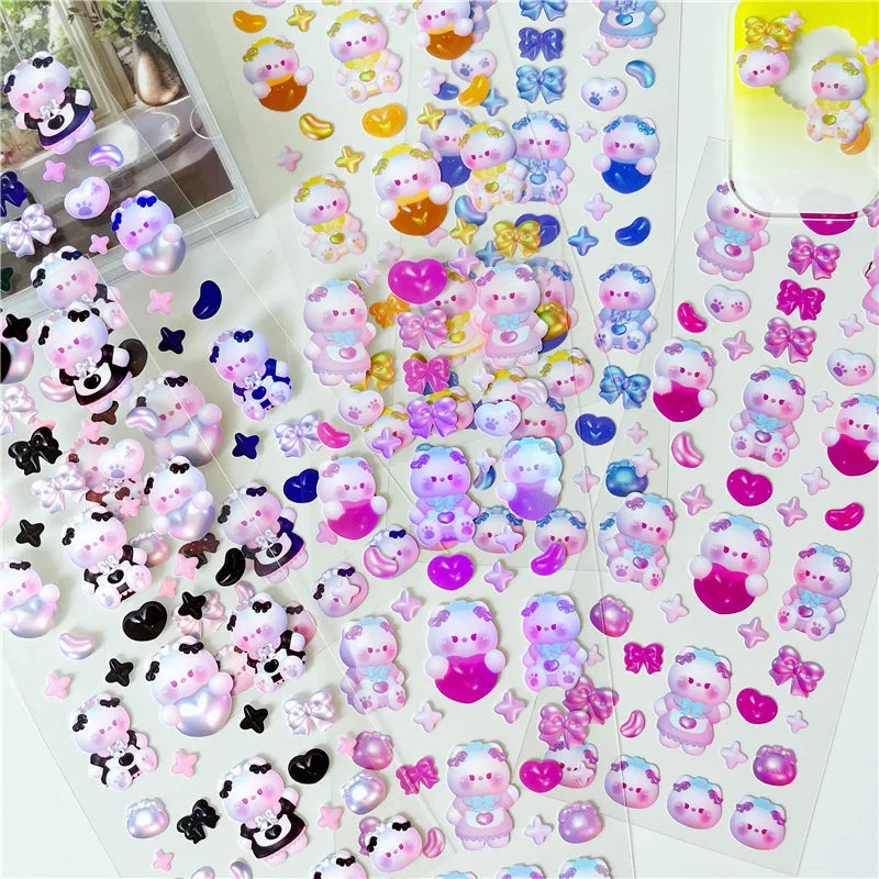 Korean Laser Bling Clover Bunny Pearl Sticker For Scrapbook DIY Kids Sticker for Phone Journal Laptop Calender Decorate Gift