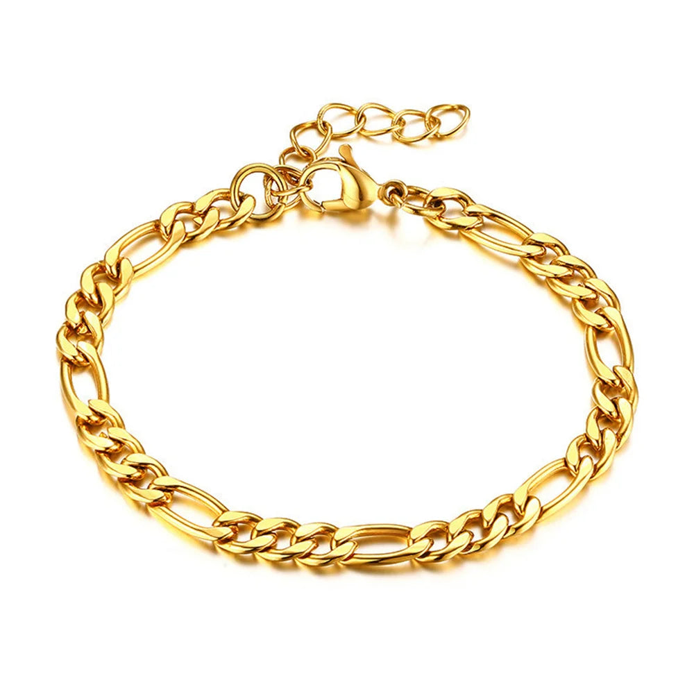 Punk 6mm Figaro Chain Link Bracelets Male Gold Color Stainless Steel Bracelet for Women Men Party Jewelry Gifts