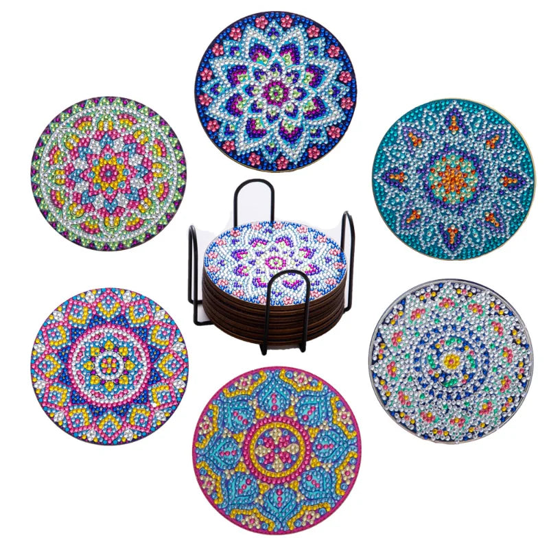 6Pcs Abstract Datura Flowers Bohemian Printed Vintage Diamond Painting Insulated Coasters Cups