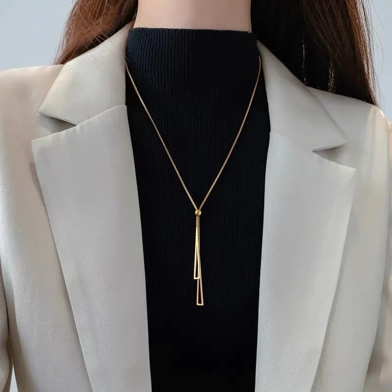 2023 Popular Geometric Sweater Box Chain Female Long Necklace for Women Adjustable Fine Jewelry Wedding Party Birthday Gifts