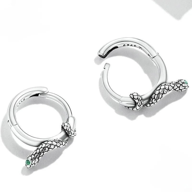 925 Sterling Silver Small Animal Snake Circle Hoop Earrings for Women Men Girls Piercing Jewelry Women's Party Wedding Pendiente