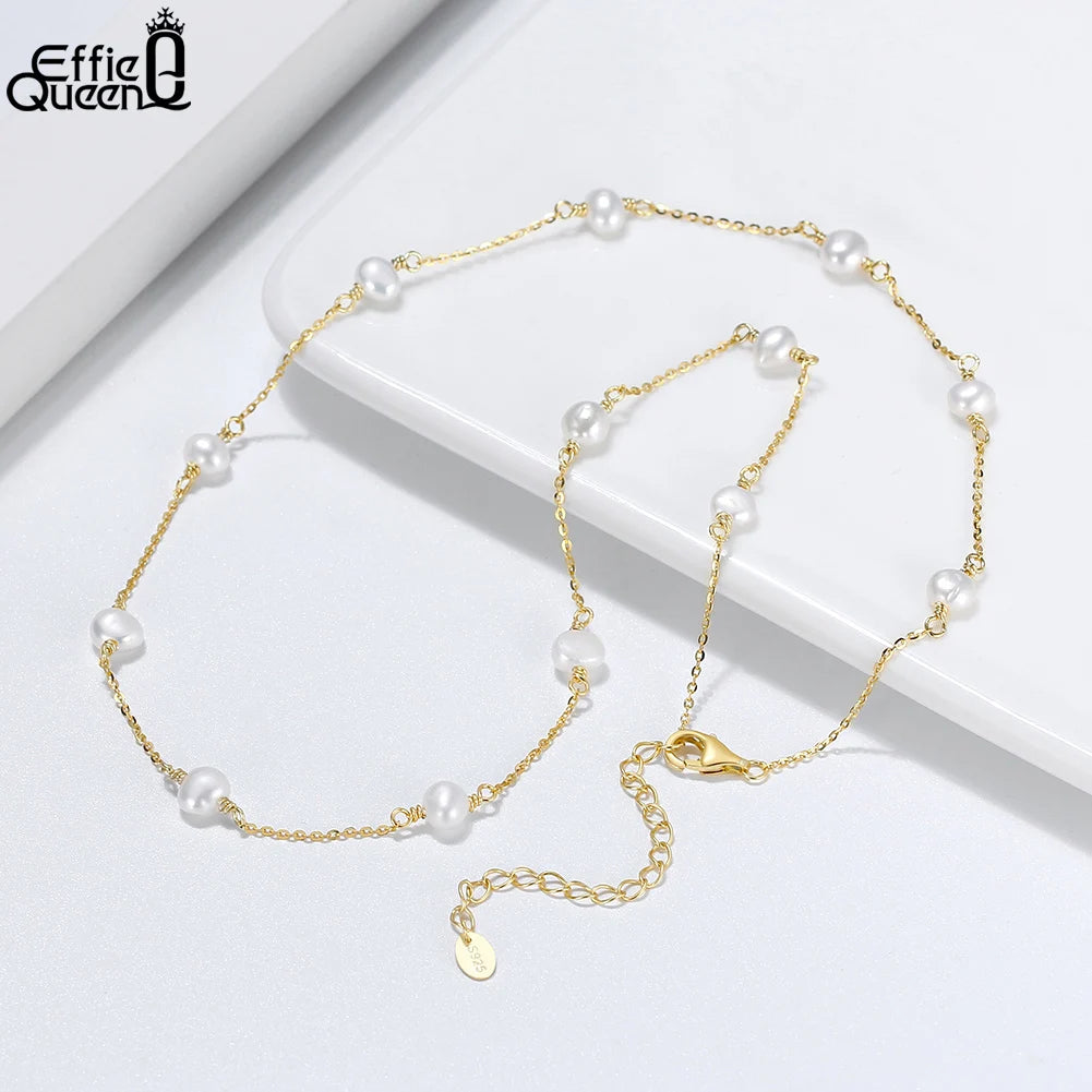 EFFIE QUEEN 14K Gold Plated Natural Baroque Pearl Choker Necklace for Women 925 Sterling Silver Necklaces Handmade Jewelry GPN19