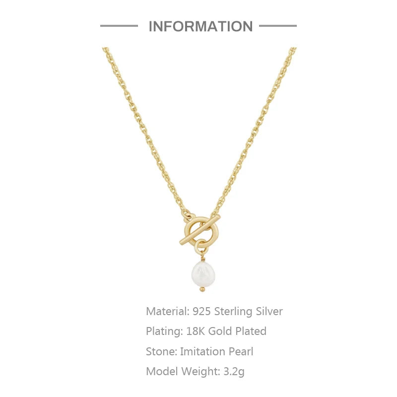 Aide 925 Sterling Silver OT Buckle Pendant Necklaces For Women 18K Gold Plated Irregular Imitation Pearl Charm Clavicle Choker