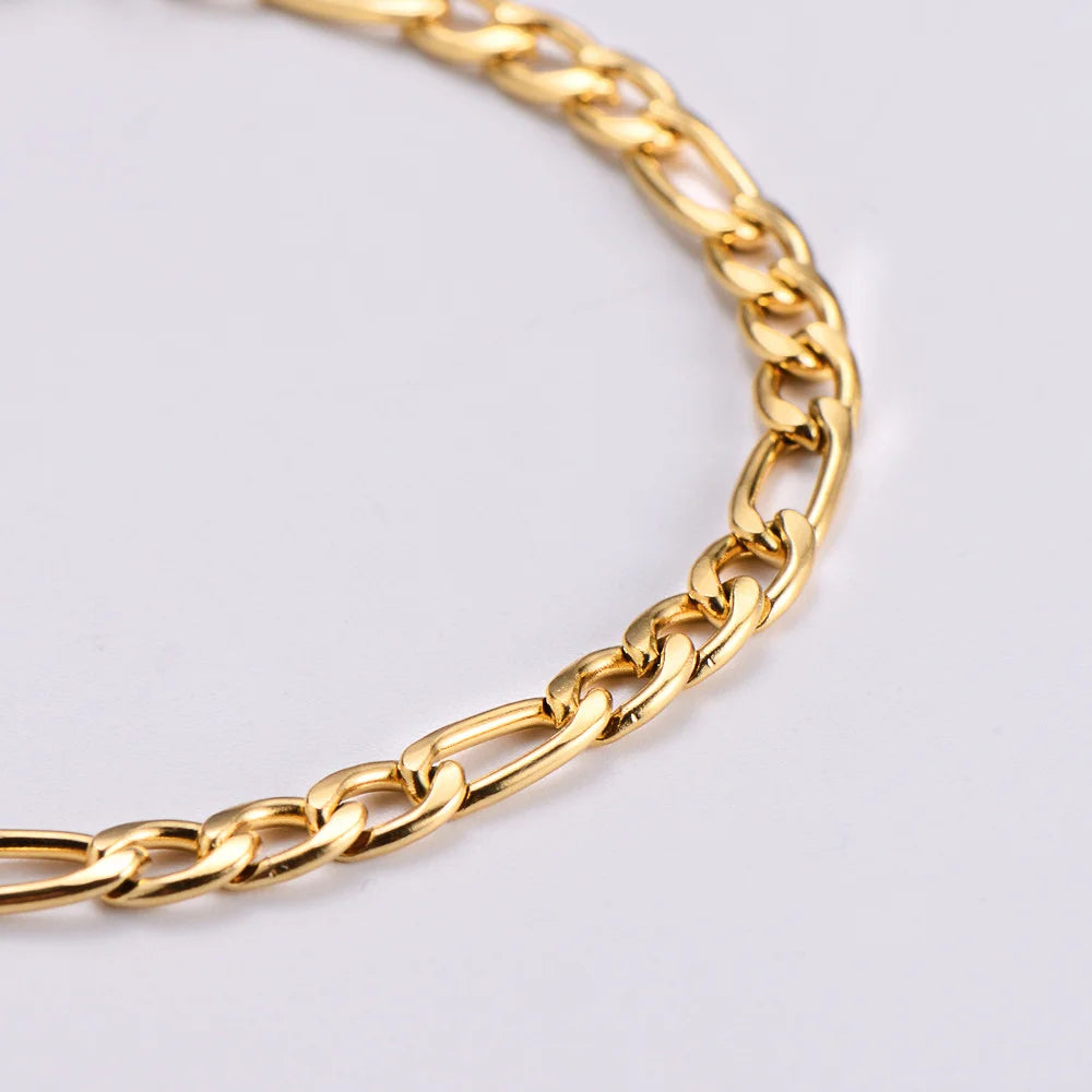 Punk 6mm Figaro Chain Link Bracelets Male Gold Color Stainless Steel Bracelet for Women Men Party Jewelry Gifts