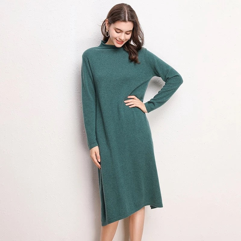 New Dress Ladies Pure Color Knitted Dress