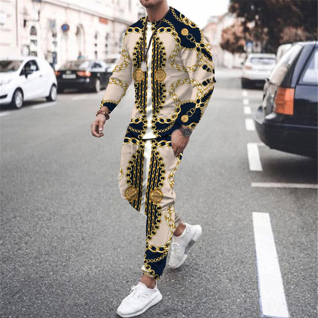 Men's Fashion Simple Print Sweatshirt Pants Set