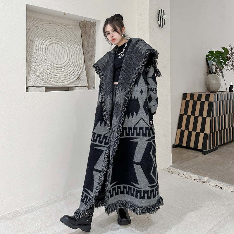 Niche Tassel Sweater Coat Lazy Winter Loose Knitted Cardigan Long-cut Coat