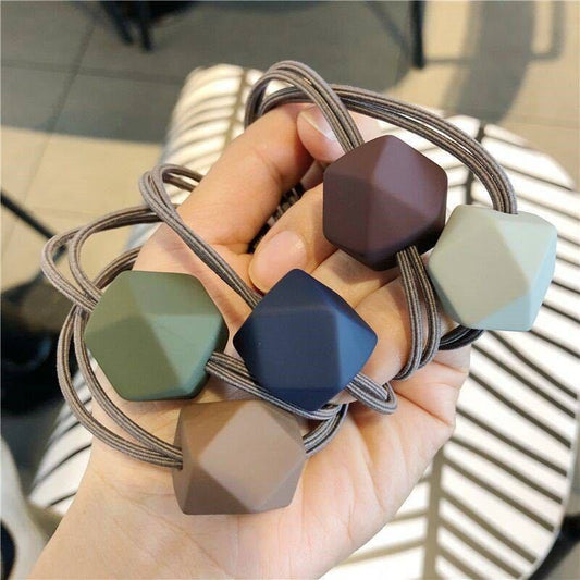 Simple Moradi Color Hair Elastic Band Adult Fashion Temperament Octagonal Beads Hair Ring