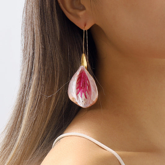 Fashion Colorful Flowers Long European And American Style Holiday Alloy Dripping Earrings