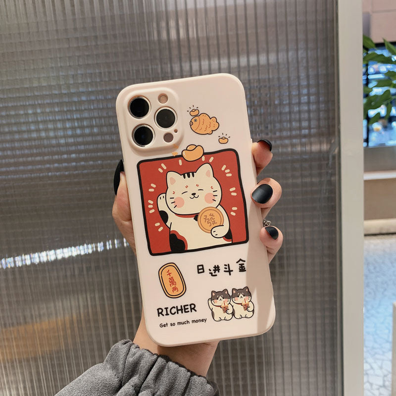 Compatible with Apple , Lucky Cat Phone Case Silicone For Apple 11Promax Painted Soft Case