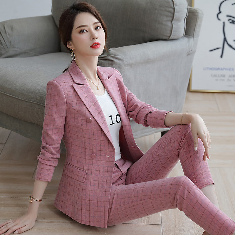 Women's Plaid Suit Jacket Slim Temperament Professional Suit