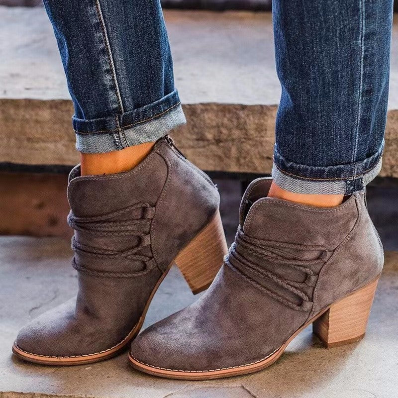 Mid Heel Boots Women's Chunky Heel Martin Boots