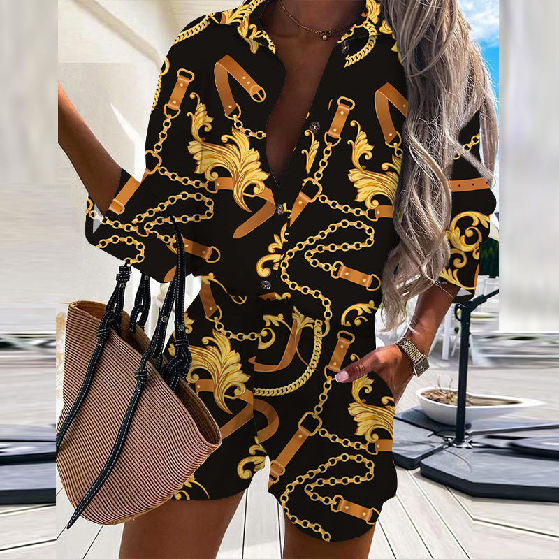 New Women's Fashion Casual Chain Chain Print Suit