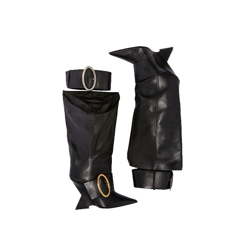 High-profile Wedge Sleeve Pointed Slip-on Strap Large Fastener Boots