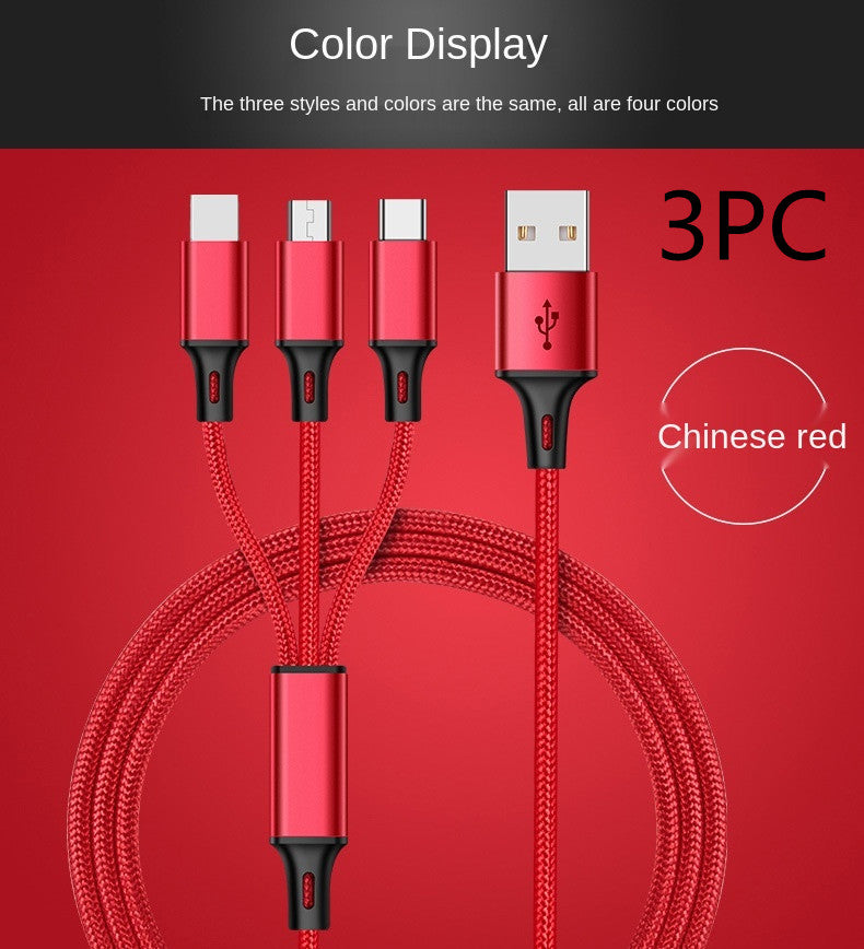 Three-head Mini Braided Three-in-one Data Cable