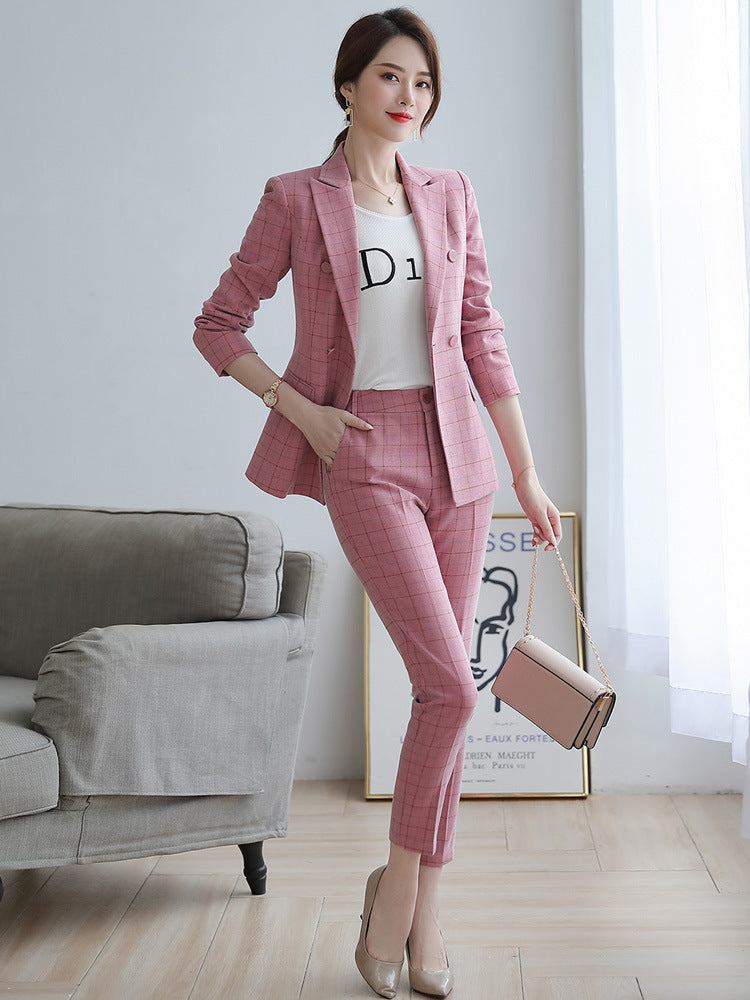 Women's Plaid Suit Jacket Slim Temperament Professional Suit