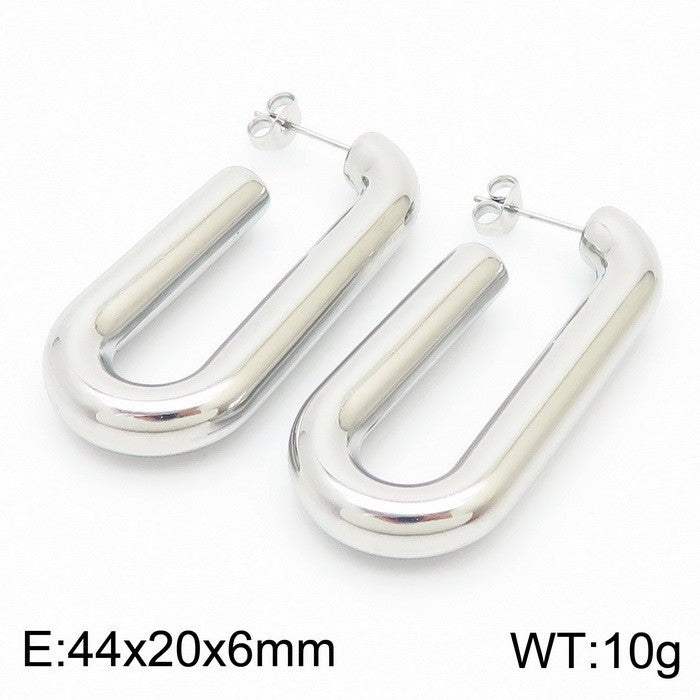 Titanium Steel U-shaped Glossy Ear Clip Plated 18K Hollow Earrings