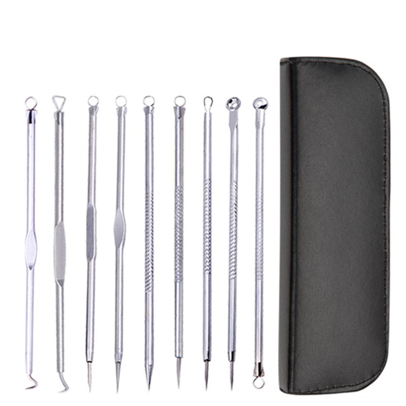 9pcs Stainless Steel Acne Needle Cell Clamp Double-headed Acne Acne Needle