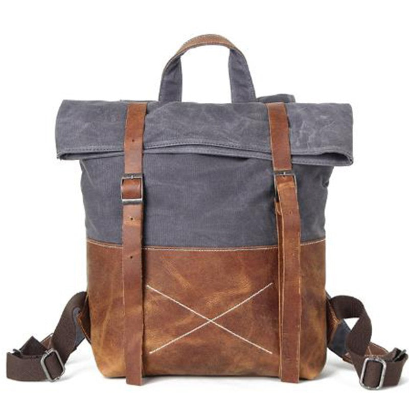 Wear-resistant Oil Wax Canvas Backpack With Top Layer Leather Travel Bag