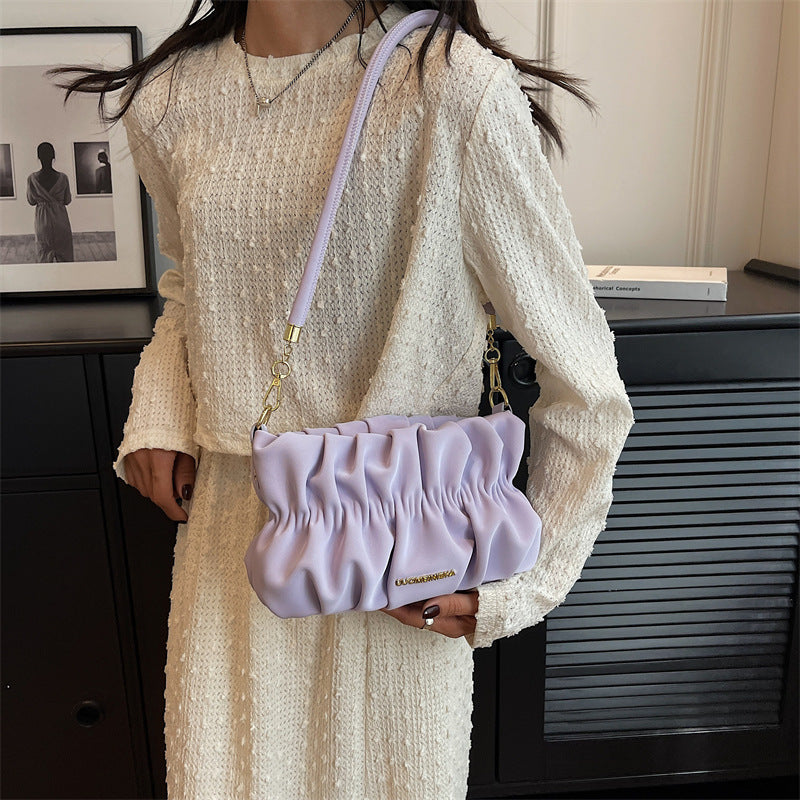 Women's New Stylish Good Texture Shoulder Messenger Bag Pleated Underarm