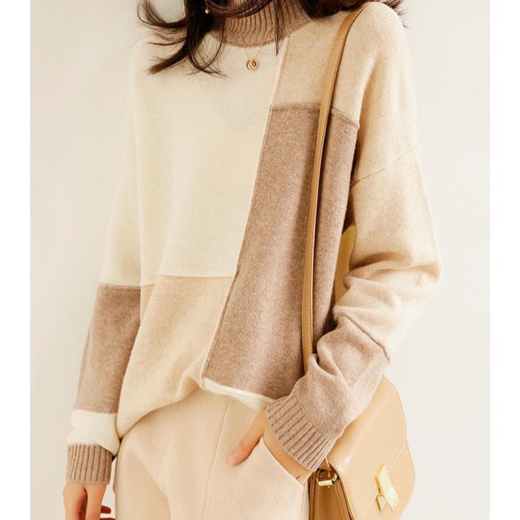 Contrast Color Idle Style Loose Pullover Fashion Commuter Simple Half Turtleneck Korean Style Sweater