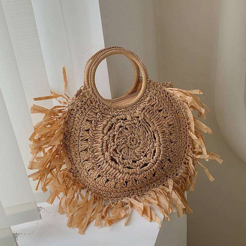 Hollow Straw Tassel Handbag