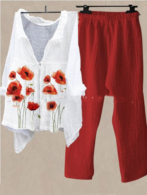 Women's Fashion Set Casual Cotton And Linen