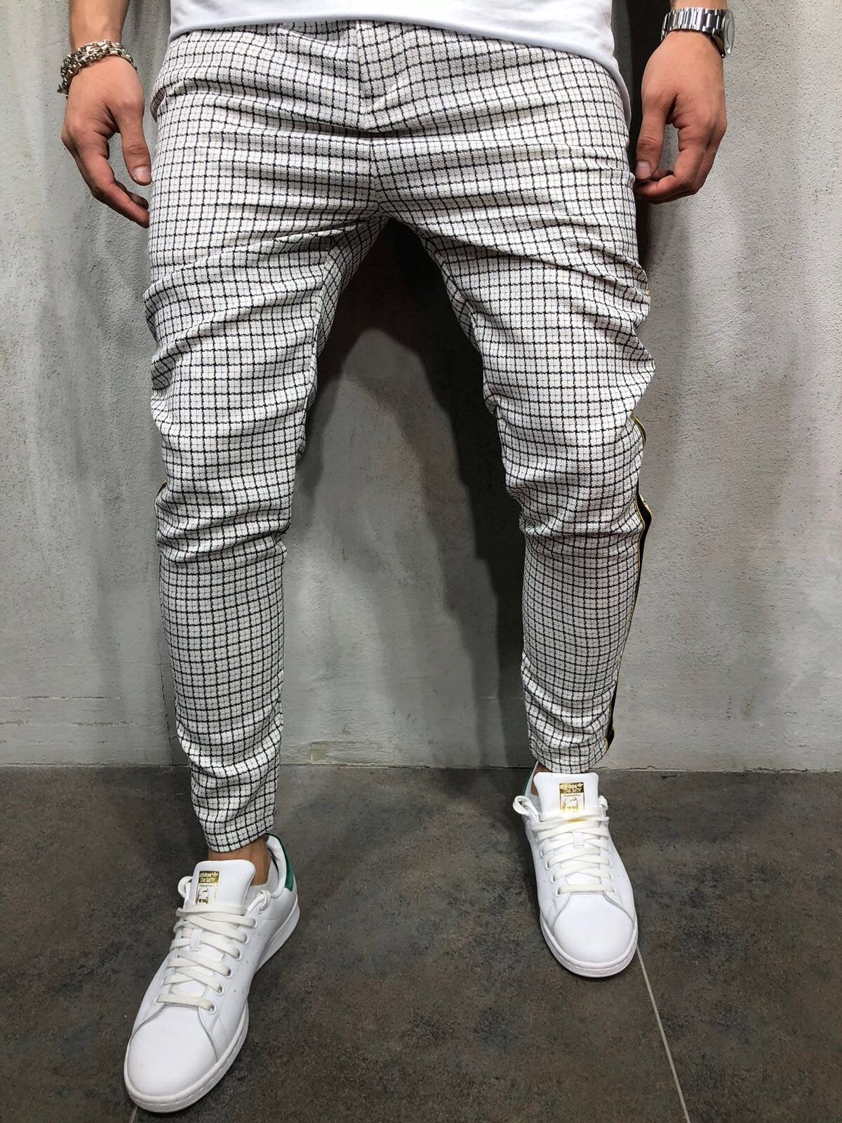 Men's Slim-fitting Cool Casual Sports Striped Side Ribbon Trousers