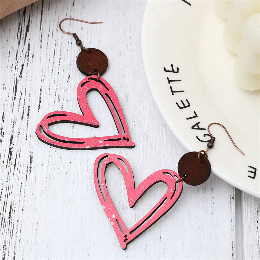 Decorative Heart Letter Shape Valentine's Day Series Wood Stud Earrings