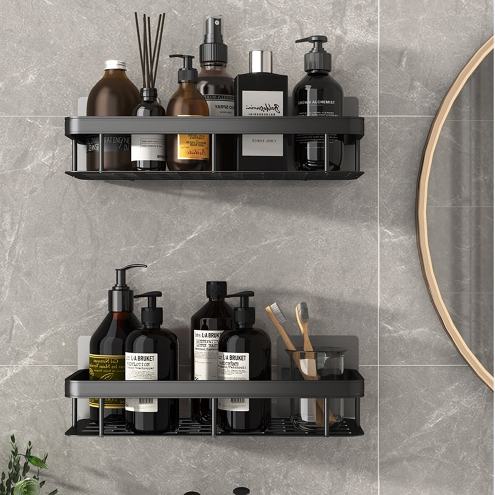 Space Aluminum Shelf Bathroom Black Rectangular Wall Hanging Kitchen And Bathroom Dual-use Shelf