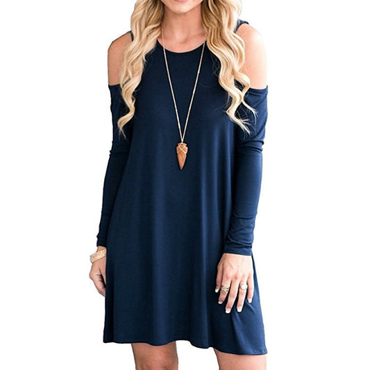 Solid Color Off-the-shoulder Long Sleeve Dress