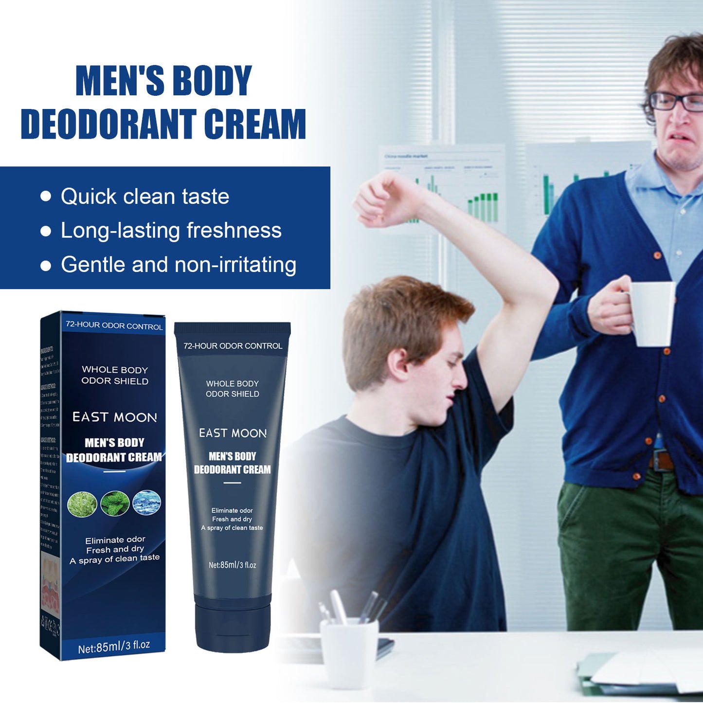 Men's Whole Body Deodorant Cream Gently Removes Body Odor