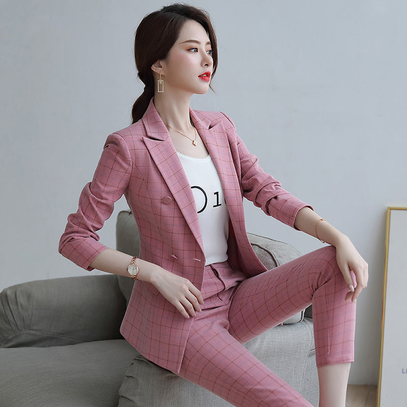 Women's Plaid Suit Jacket Slim Temperament Professional Suit